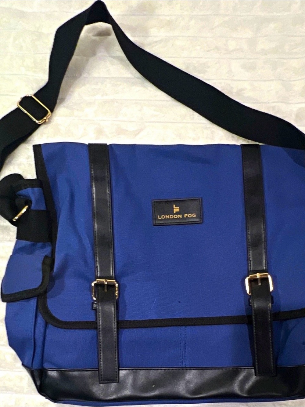 London Fog Blue Messenger Bag with Black Trim